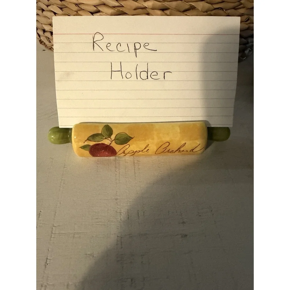 Rolling Pin‎ Recipe Holder By Counter Art Apple Orchard Yellow Red & Green